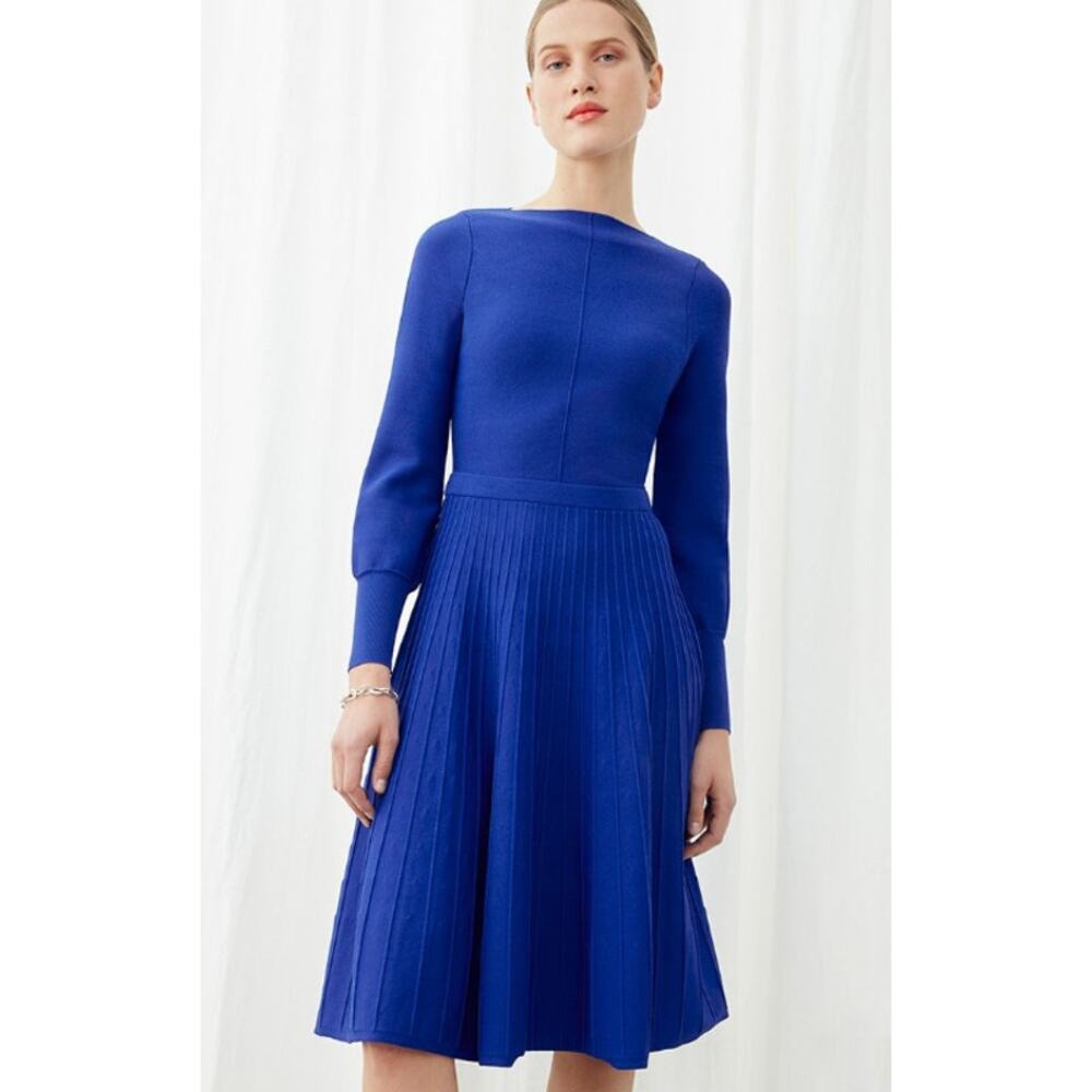 THE FOLD Kinnerton Knitted Dress Cobalt Blue Long Sleeve Knee Length Women's M
